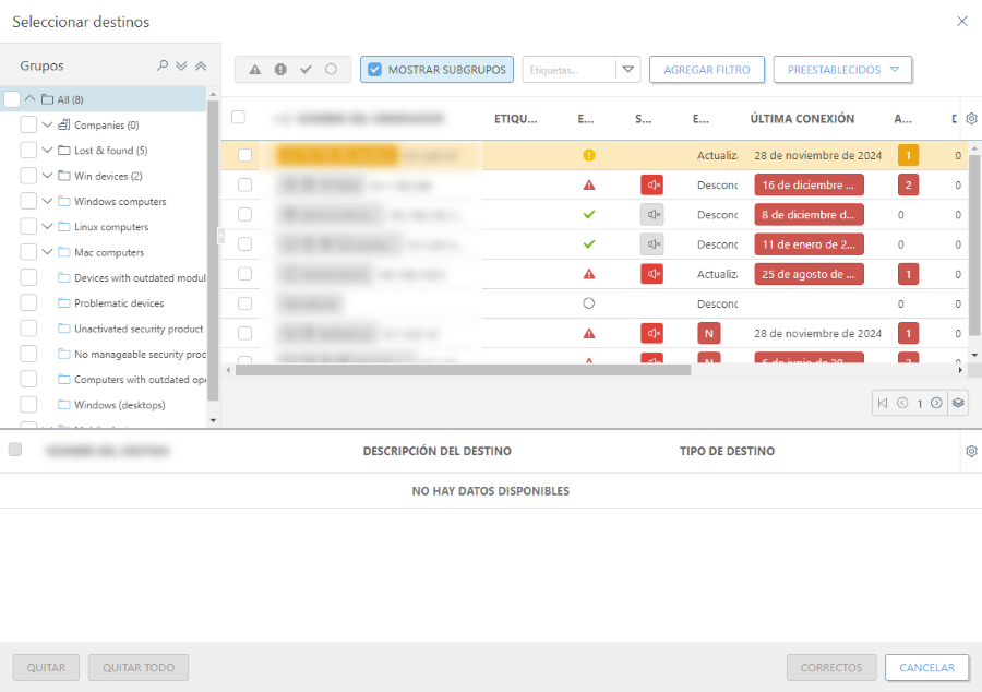 Seleccionar destinos.