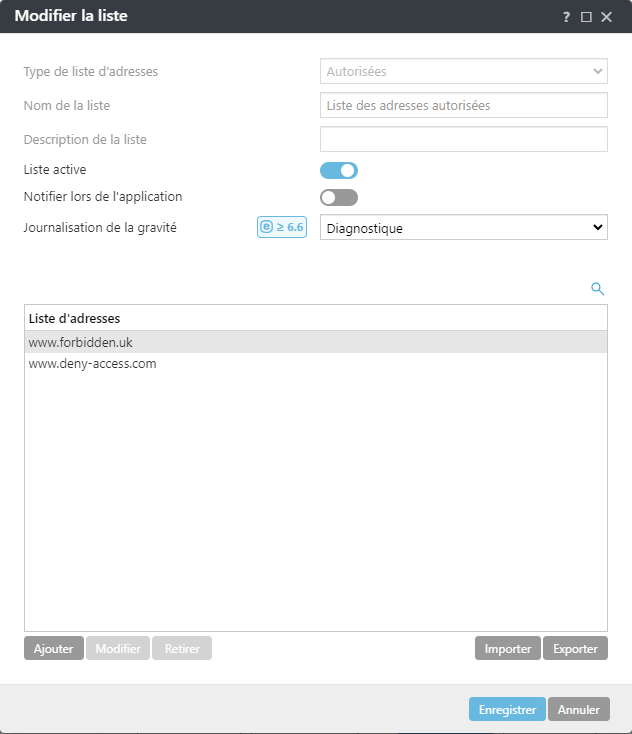 Exemple de liste de modifications.