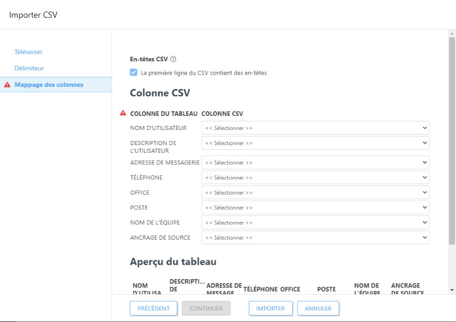 Importer un fichier CSV Importer un fichier CSV