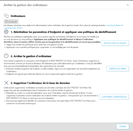 Supprimer l'ordinateur de la gestion Supprimer l'ordinateur de la gestion