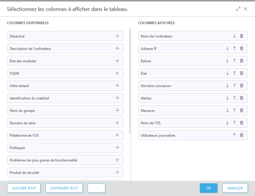 Modifier les colonnes Modifier les colonnes