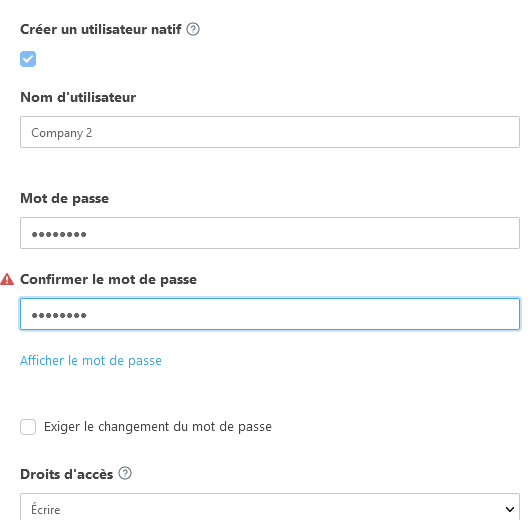 Créer un utilisateur natif Créer un utilisateur natif