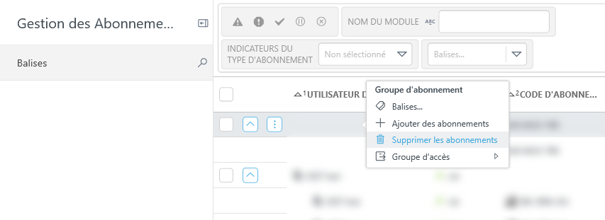 Supprimer les abonnements de la section Gestion des abonnements Supprimer les abonnements de la section Gestion des abonnements