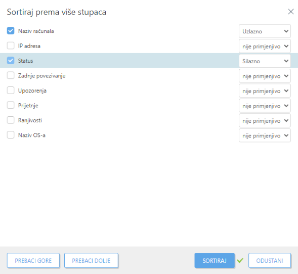 Sortiraj prema više stupaca