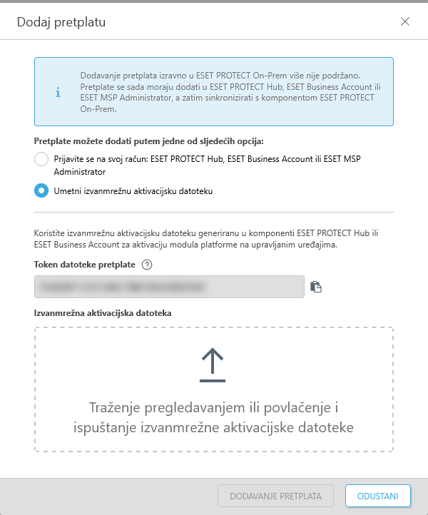 Dodajte offline aktivacijsku datoteku.