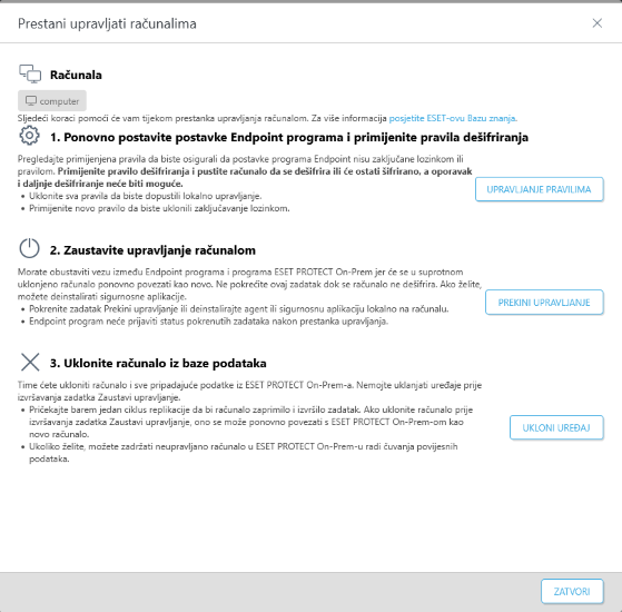 Uklanjanje računala iz upravljanja