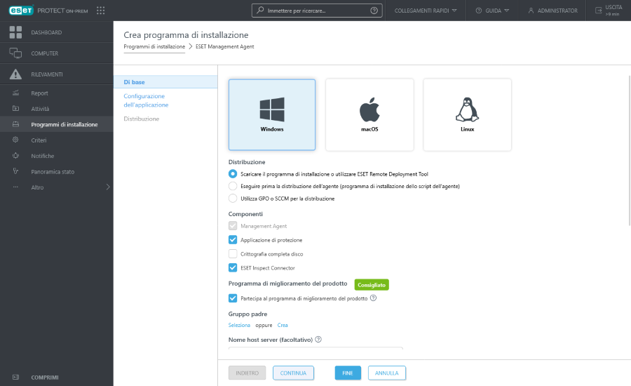 Crea programma di installazione