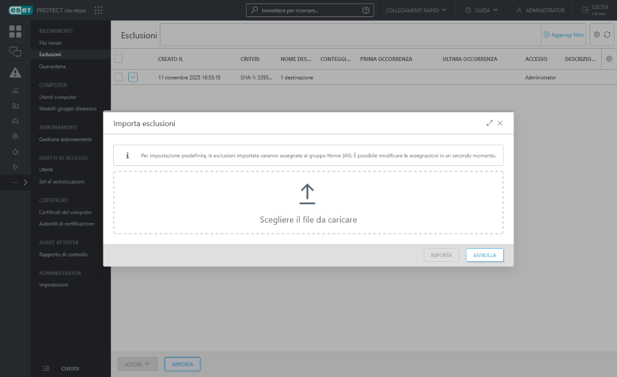 Scegliere il file da caricare