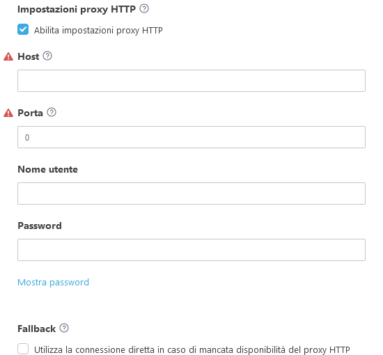 Impostazioni proxy HTTP Impostazioni proxy HTTP