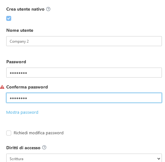 Crea utente nativo Crea utente nativo