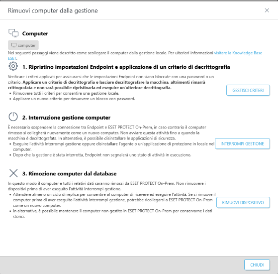 Rimuovi computer dalla gestione Rimuovi computer dalla gestione