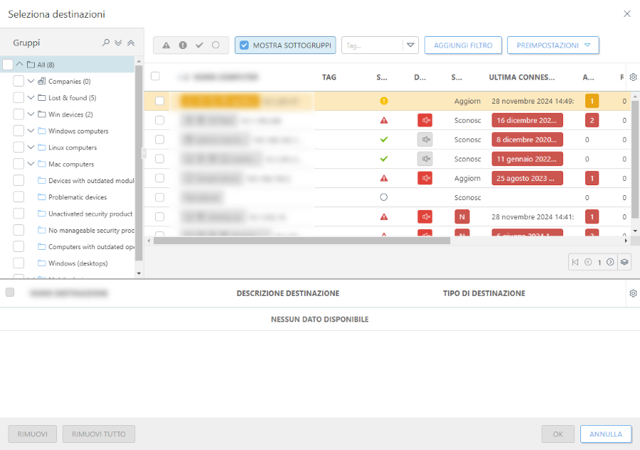 Seleziona destinazioni. Seleziona destinazioni.