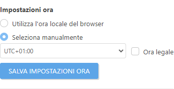 Impostazioni ora Impostazioni ora