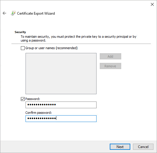 秘密鍵を暗号化するパスワードを入力します。 秘密鍵を暗号化するパスワードを入力します。