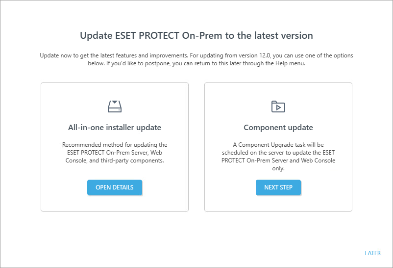 최신 버전으로 ESET PROTECT 업데이트 최신 버전으로 ESET PROTECT 업데이트