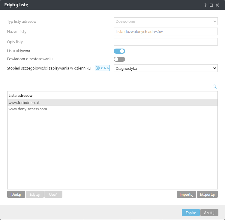 Przykład edycji listy.