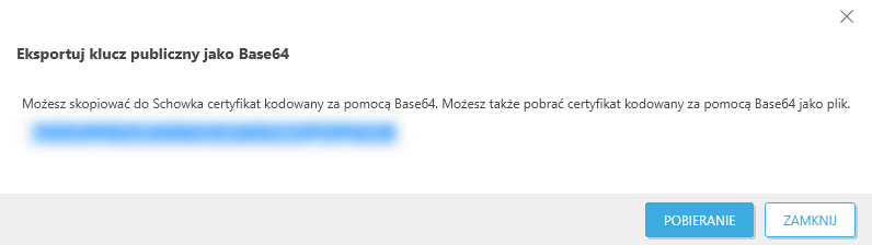 Eksportuj klucz publiczny jako Base64
