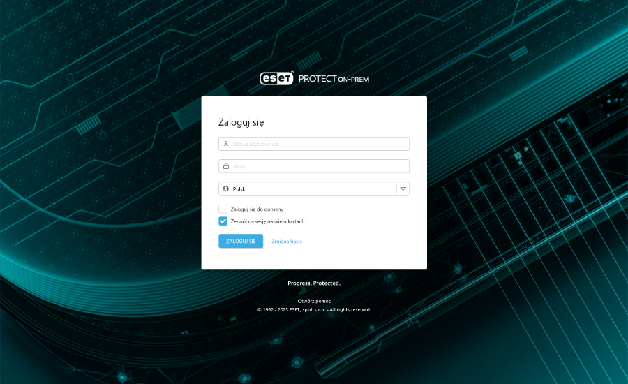 Ekrany logowania ESET PROTECT On-Prem