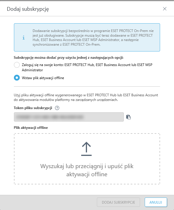 Dodaj plik aktywacji offline.
