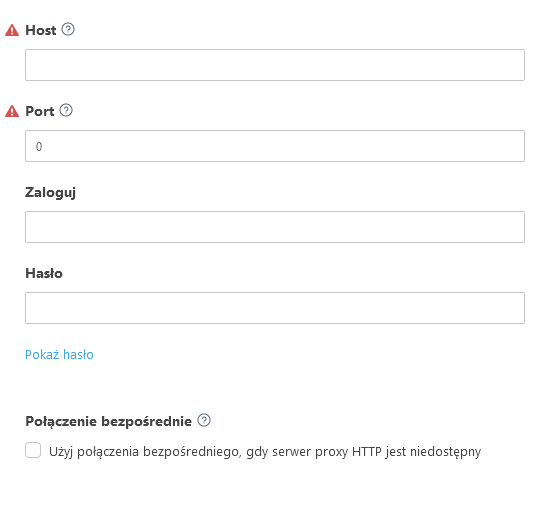 Ustawienia serwera HTTP Proxy Ustawienia serwera HTTP Proxy