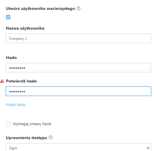 Utwórz użytkownika macierzystego Utwórz użytkownika macierzystego