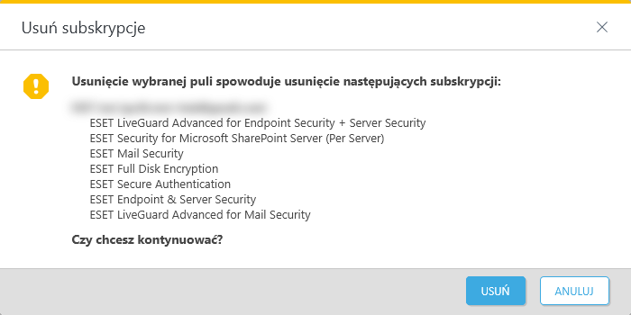 Usuwanie wybranej subskrypcji Usuwanie wybranej subskrypcji