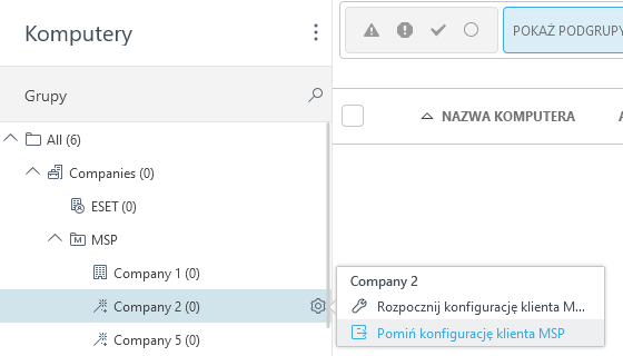 Pomiń konfigurację klienta MSP Pomiń konfigurację klienta MSP