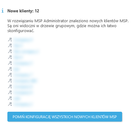 Pomiń konfigurację wszystkich nowych klientów MSP
