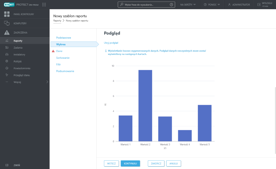 Podgląd wykresu dla nowego szablonu raportu Podgląd wykresu dla nowego szablonu raportu