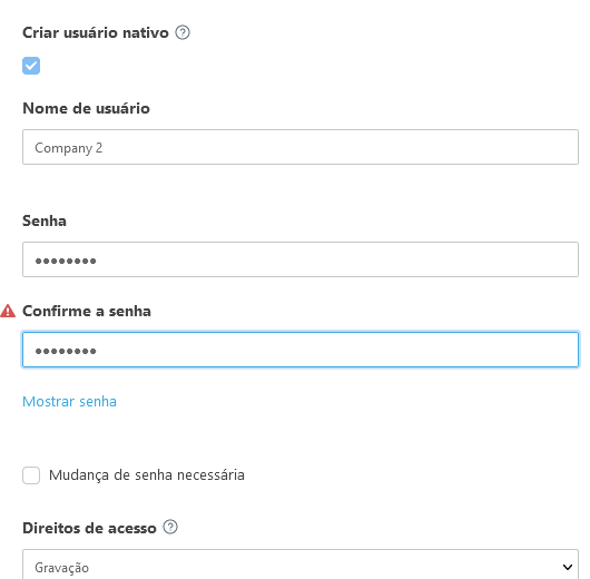 Criar usuário nativo Criar usuário nativo