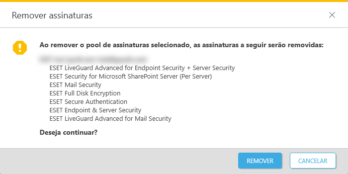 Remover assinatura selecionada Remover assinatura selecionada