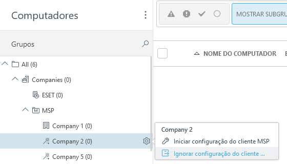 Ignorar configuração do cliente MSP Ignorar configuração do cliente MSP