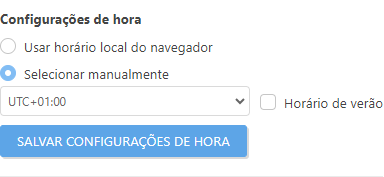 Configurações de hora Configurações de hora