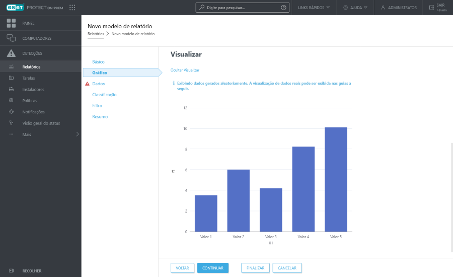 Visualização de gráfico para Novo modelo de relatório