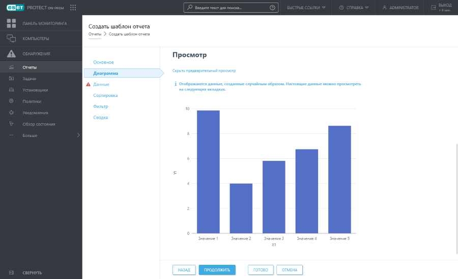 Предварительный просмотр диаграммы для шаблона нового отчета Предварительный просмотр диаграммы для шаблона нового отчета
