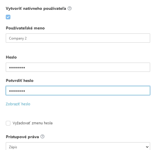 Vytvorte natívneho používateľa.
