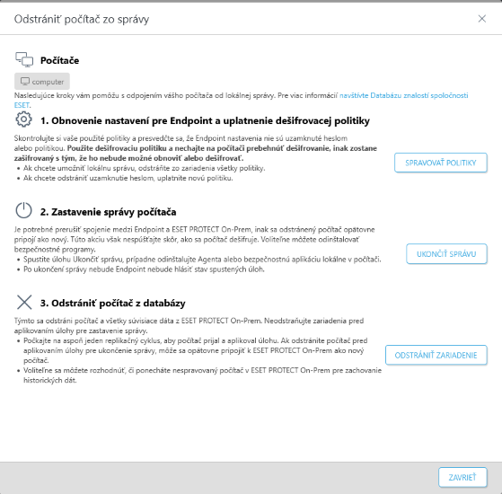 Odstráňte počítač zo správy.