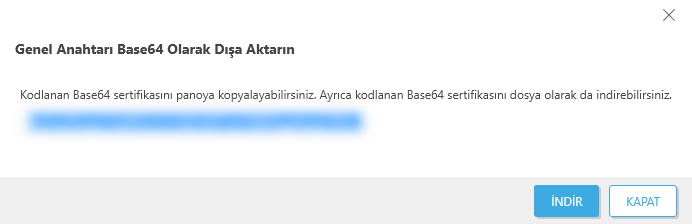 Genel Anahtarı Base64 Olarak Dışa Aktarın