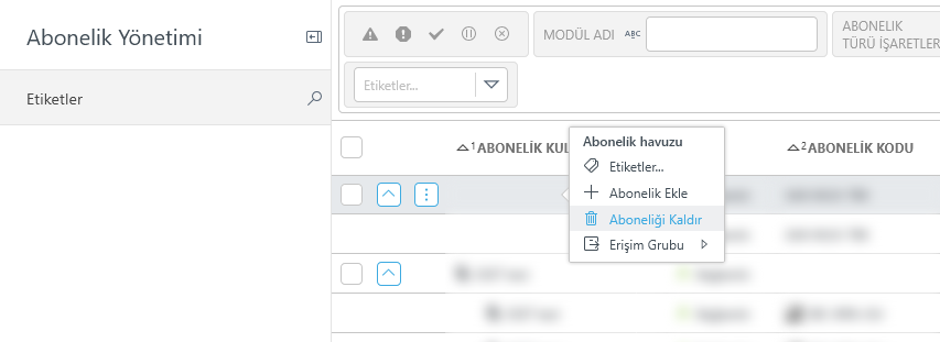 Abonelikleri Abonelik Yönetimi'nden kaldırın.