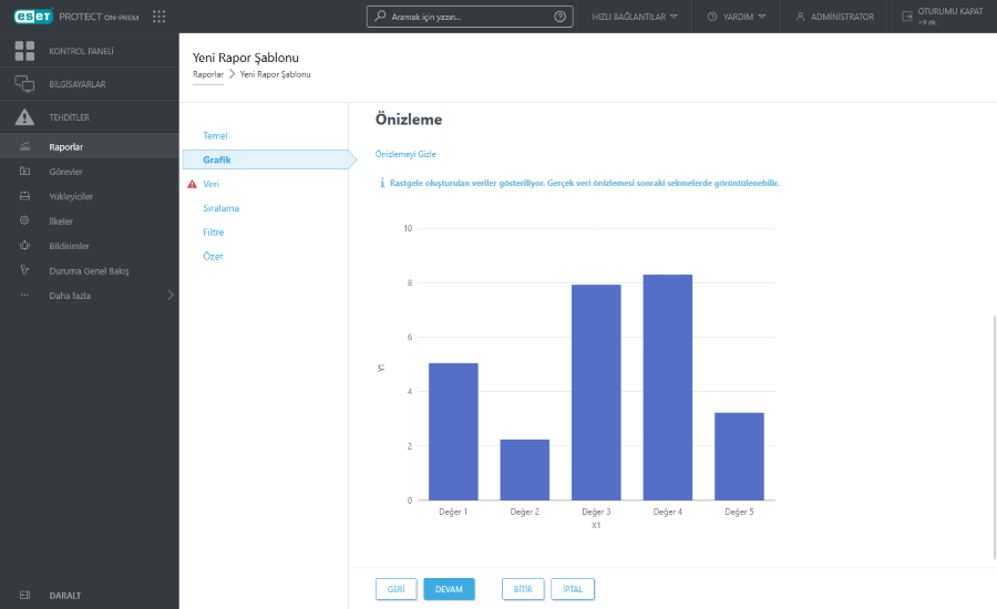 Yeni Rapor Şablonu için grafik ön izlemesi