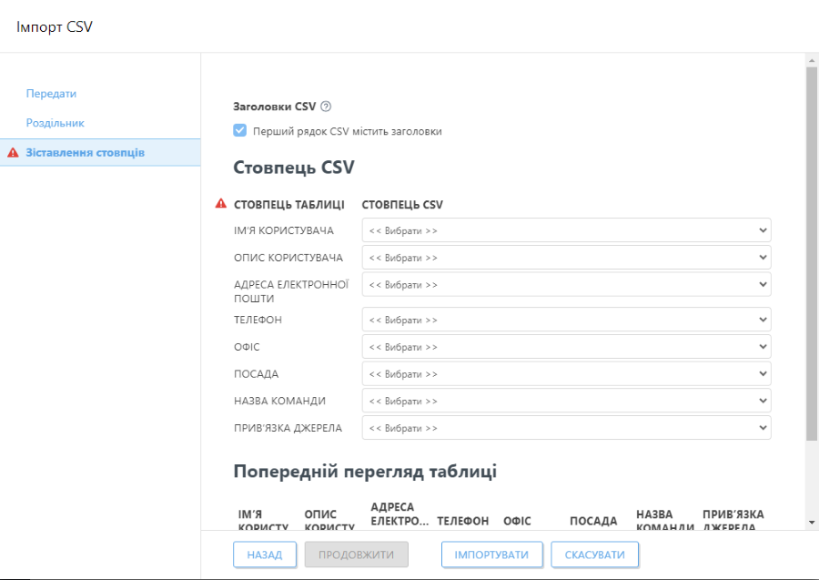 Імпорт CSV Імпорт CSV