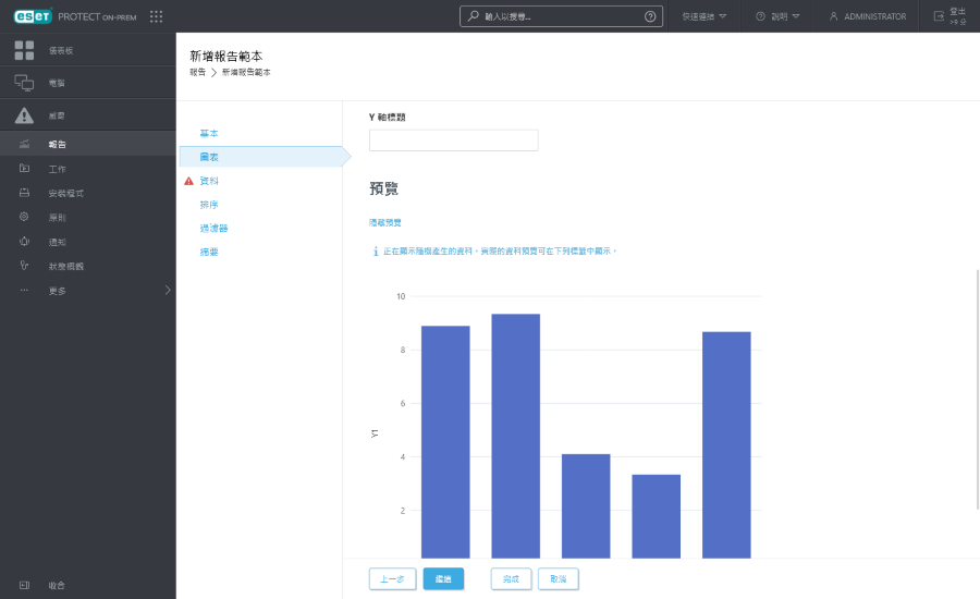 [新增報告範本] 的圖表預覽