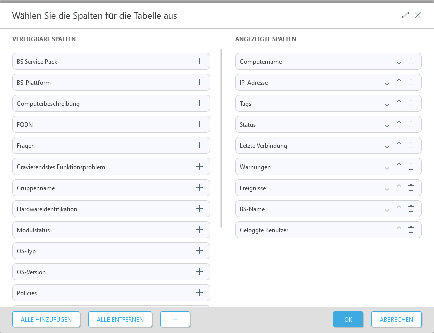 Spalten bearbeiten Spalten bearbeiten