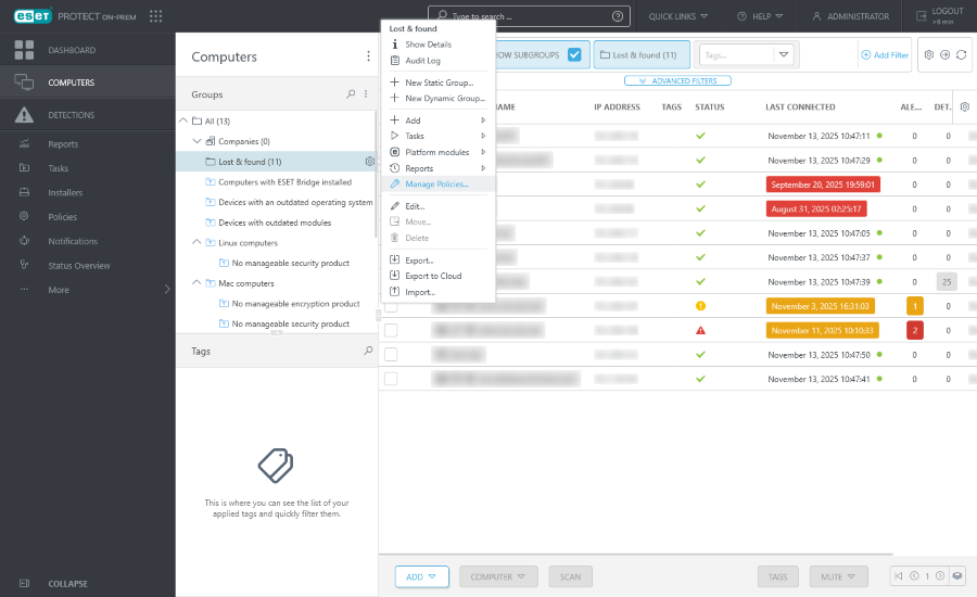 Manage Policies in the Computers section. Manage Policies in the Computers section.