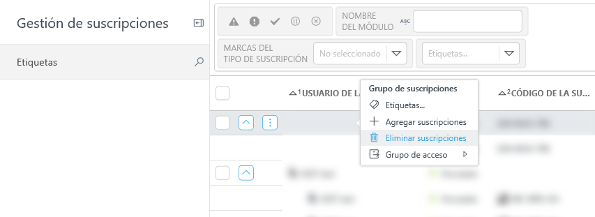 Elimine suscripciones de Gestión de suscripciones.