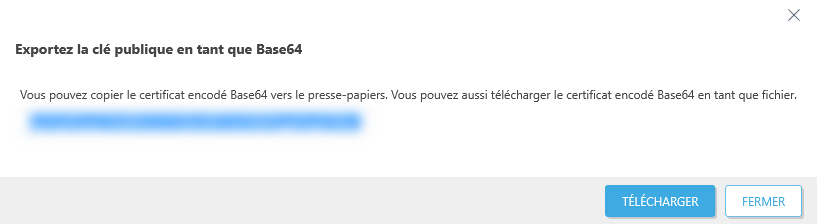 Exportez la clé publique en tant que Base64