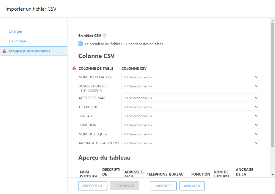 Importer un fichier CSV Importer un fichier CSV