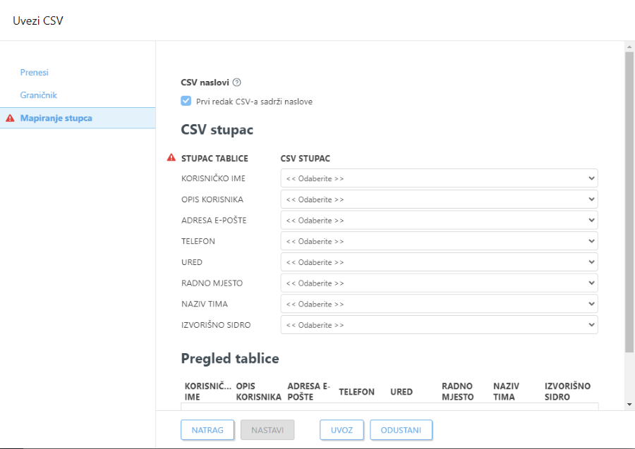 Uvezi CSV Uvezi CSV