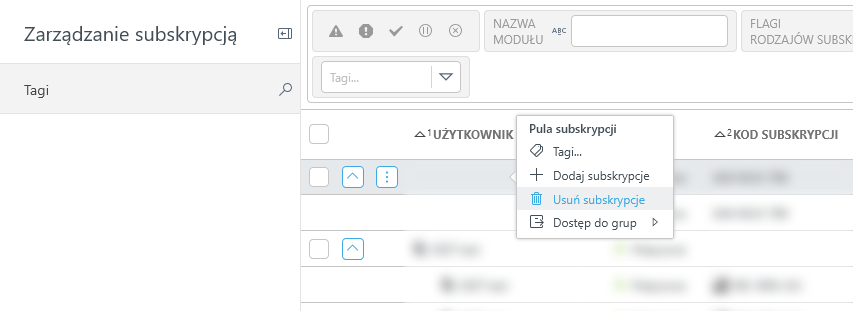 Usuń subskrypcje z sekcji Zarządzanie subskrypcjami.