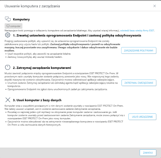 Usuwanie komputera z grupy urządzeń zarządzanych